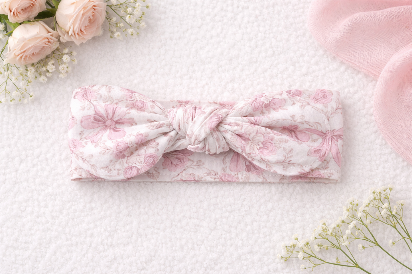 Pink Bow Floral Headband
