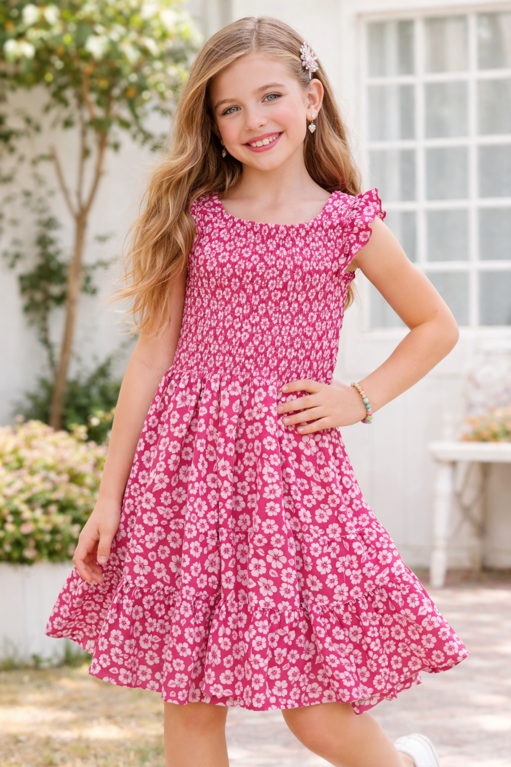 Hibiscus Bloom Smocked Dress