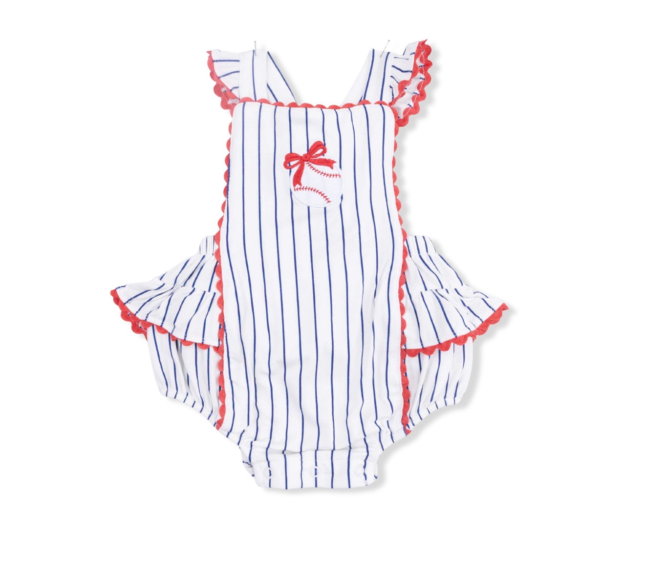 Baseball Stripe -Ric Rac Ruffle Sunsuit