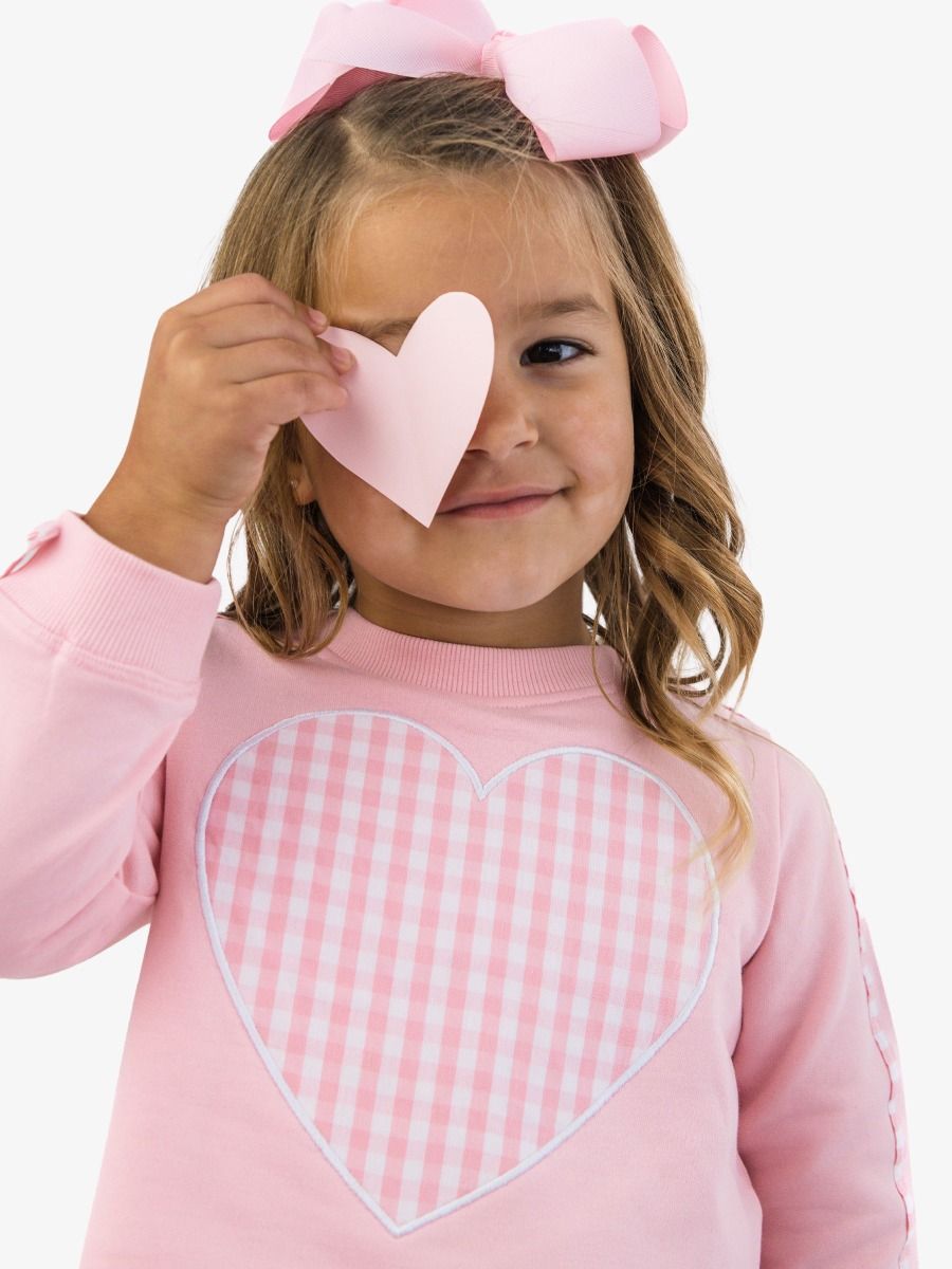 Heart Pink Gingham Appliqué Bow Sweatshirt