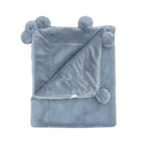 Blue Fur Pom Pom Blanket