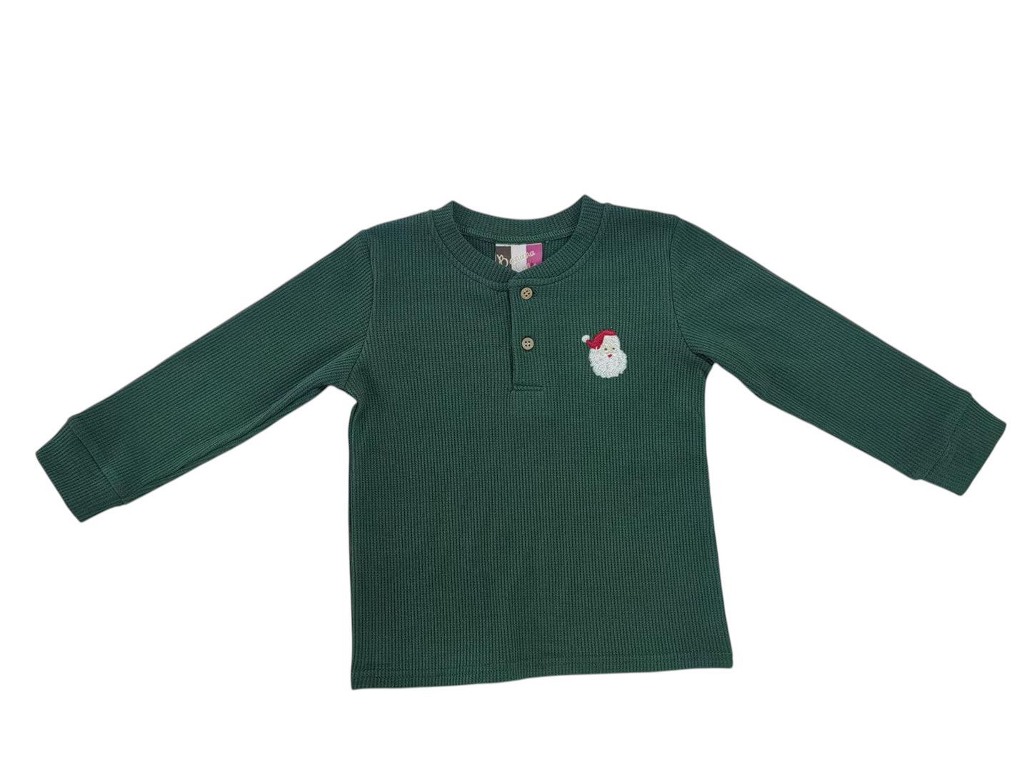 Santa Embroidered Waffle Knit Henley LS