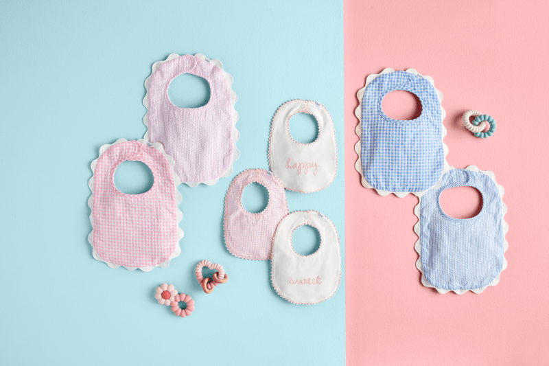 Blue Gingham Scallop Bib