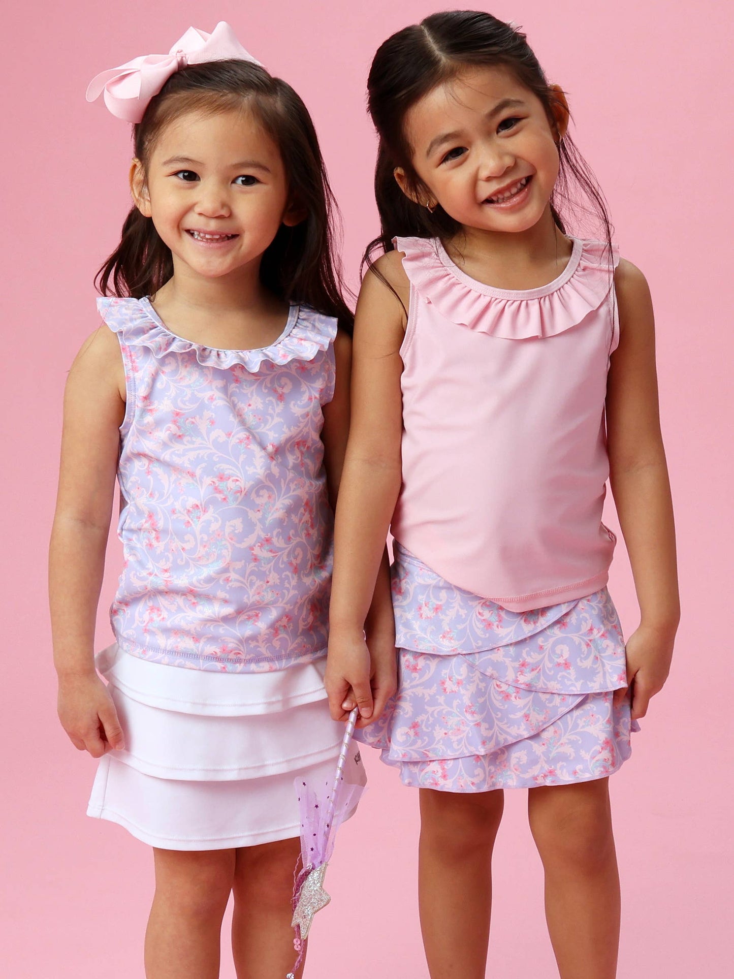 Girls Lavender Floral Princess Active Ruffle Tank Top
