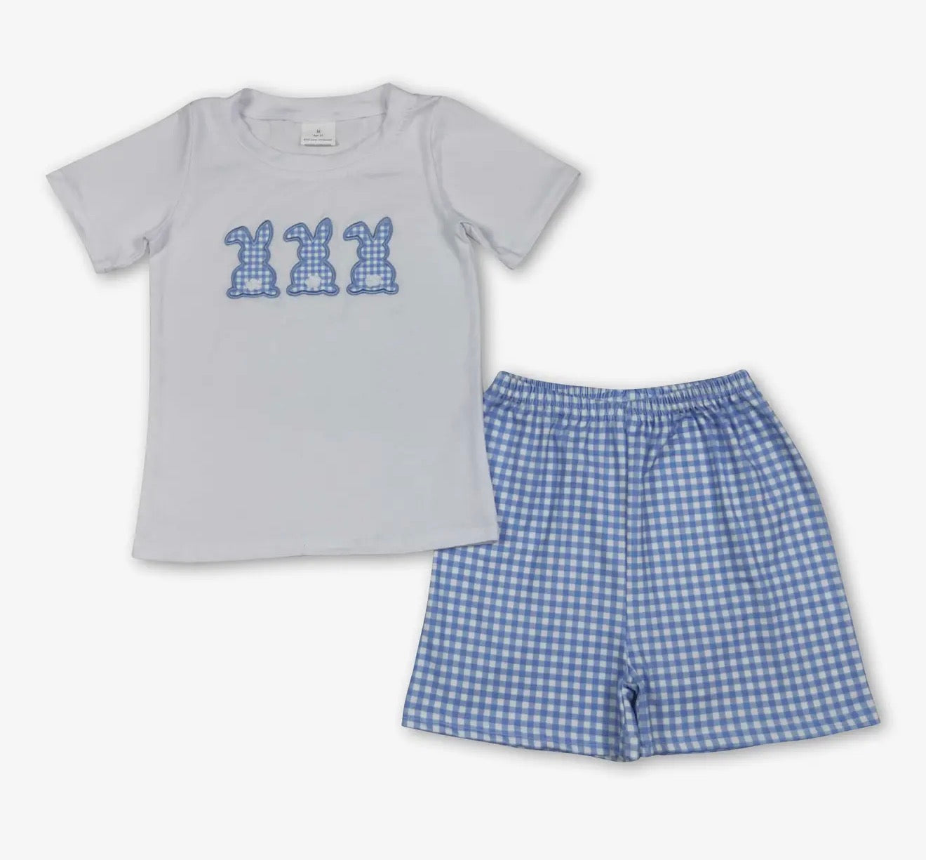 Bunny Top with Light Blue Plaid Shorts