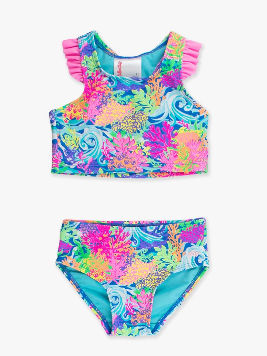 Neon Ocean Coral Racerback Flutter Tankini 2pc Swim