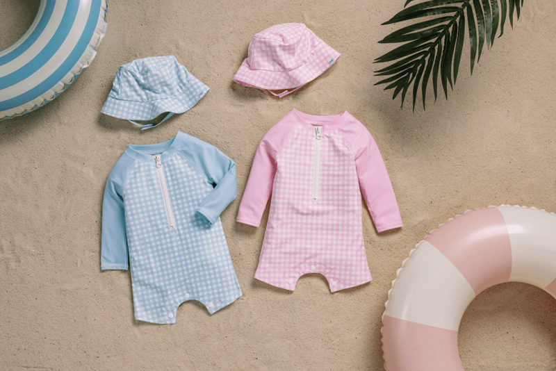 Baby Gingham Rashguard Swim With Hat