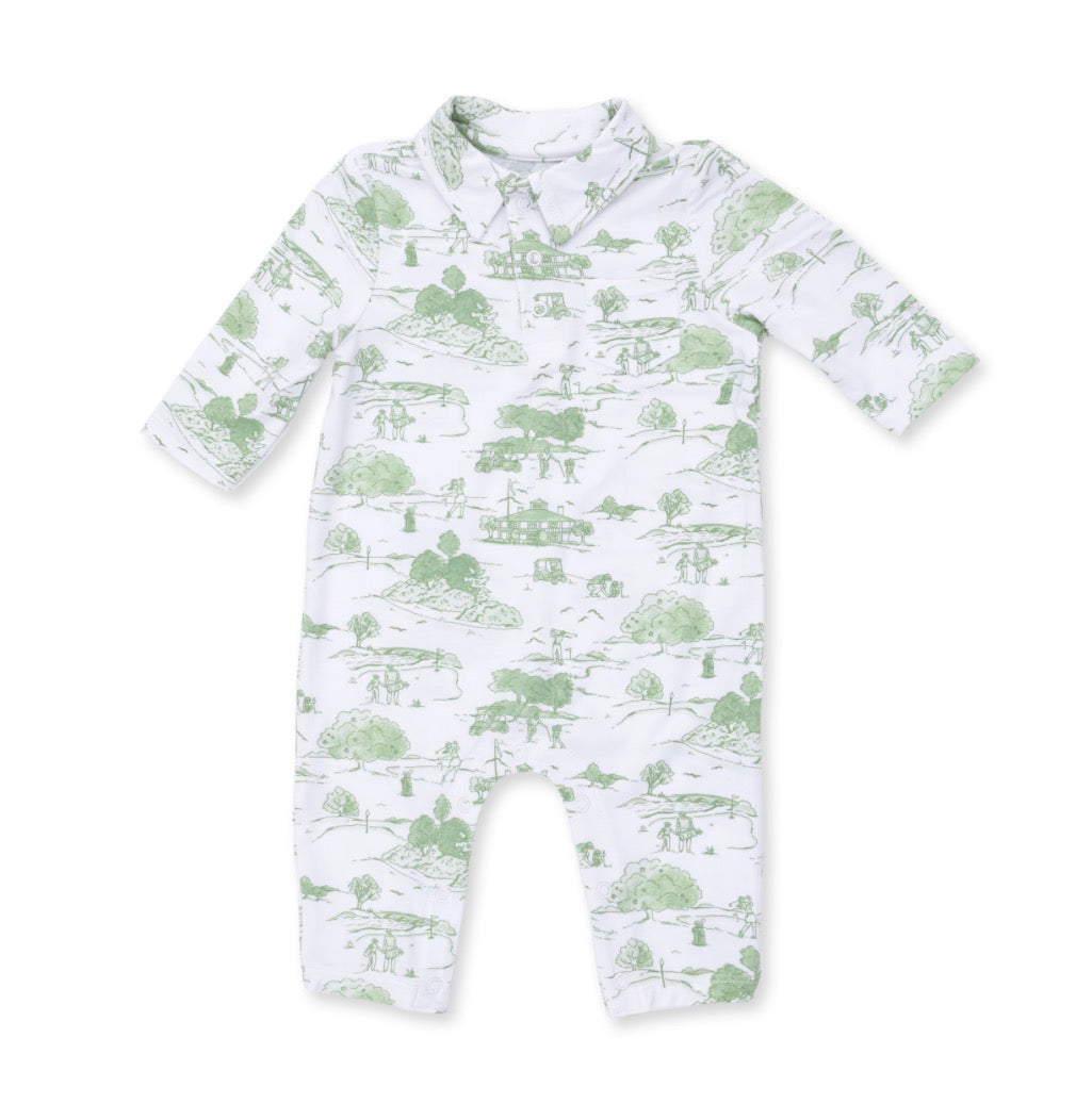 Golf Toile Green Polo Romper