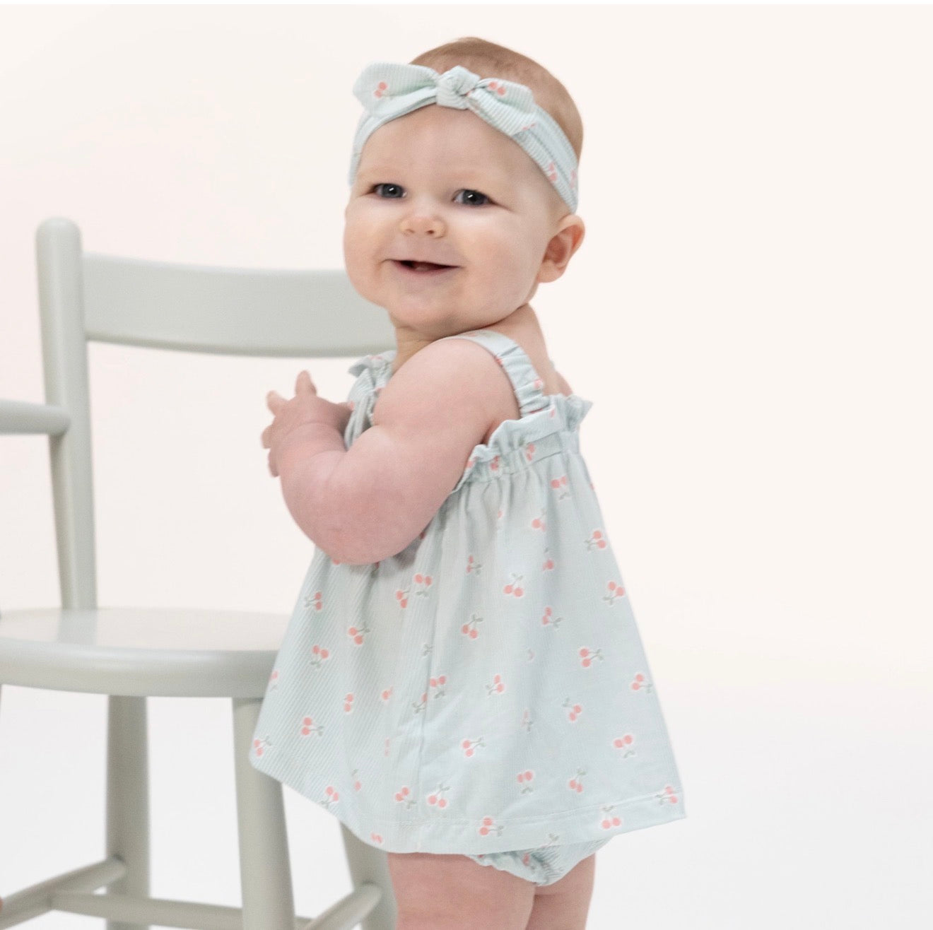 Tiny Cherry Stripe-Top With Bows And Ruffle Leg Bloomer