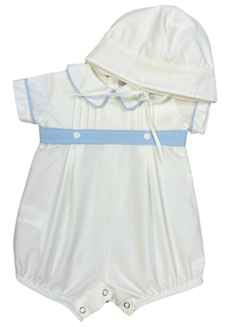 White Bubble with Blue Trim and Hat