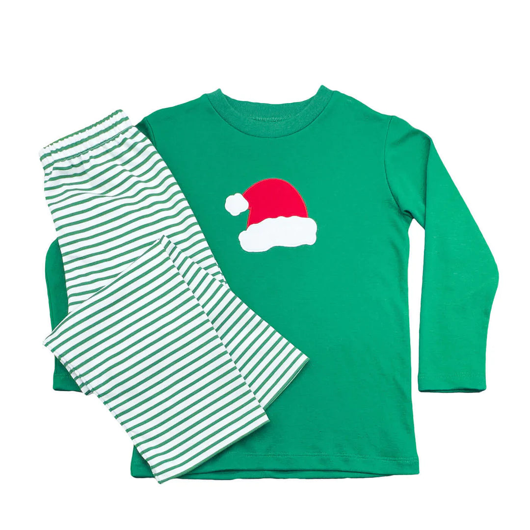 2 Piece Appliqué Boys Pant Set Santa Hat