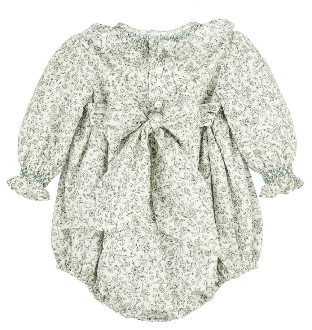 Green Floral Smocked Bubble