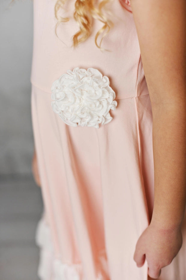 Pink Ruffles Flutter Sleeve Rosette Spring Dress