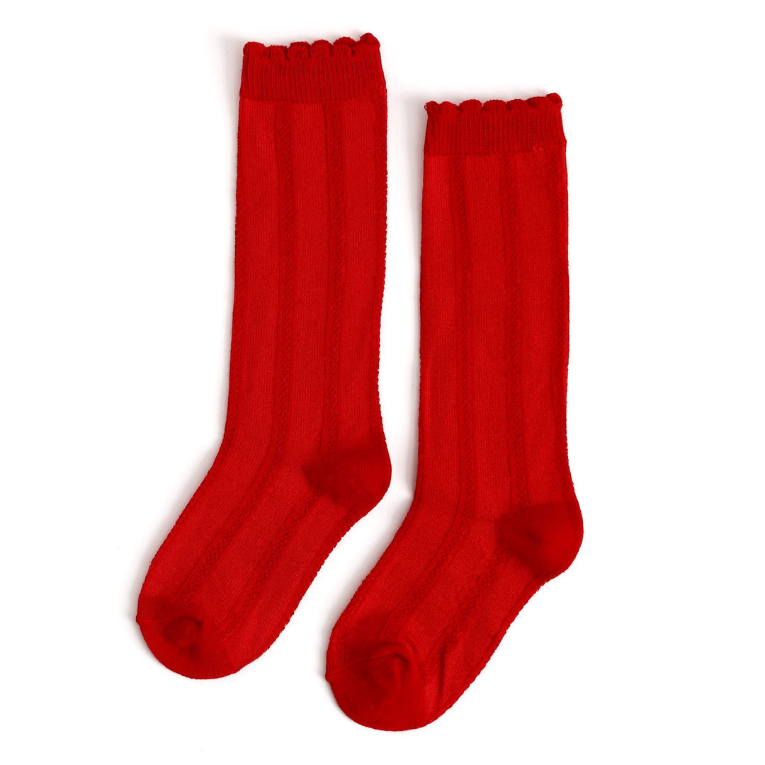 Bright Red Scalloped Knee High