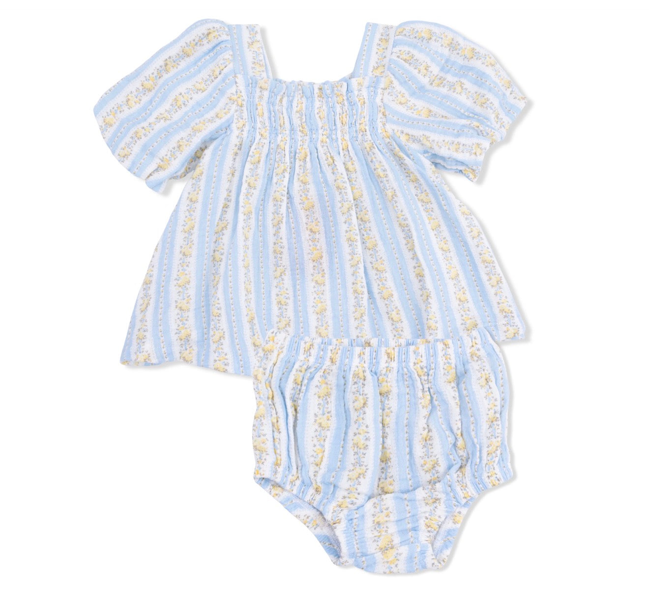 Odalys Floral Stripe -Puff Sleeve Dress With Bloomers