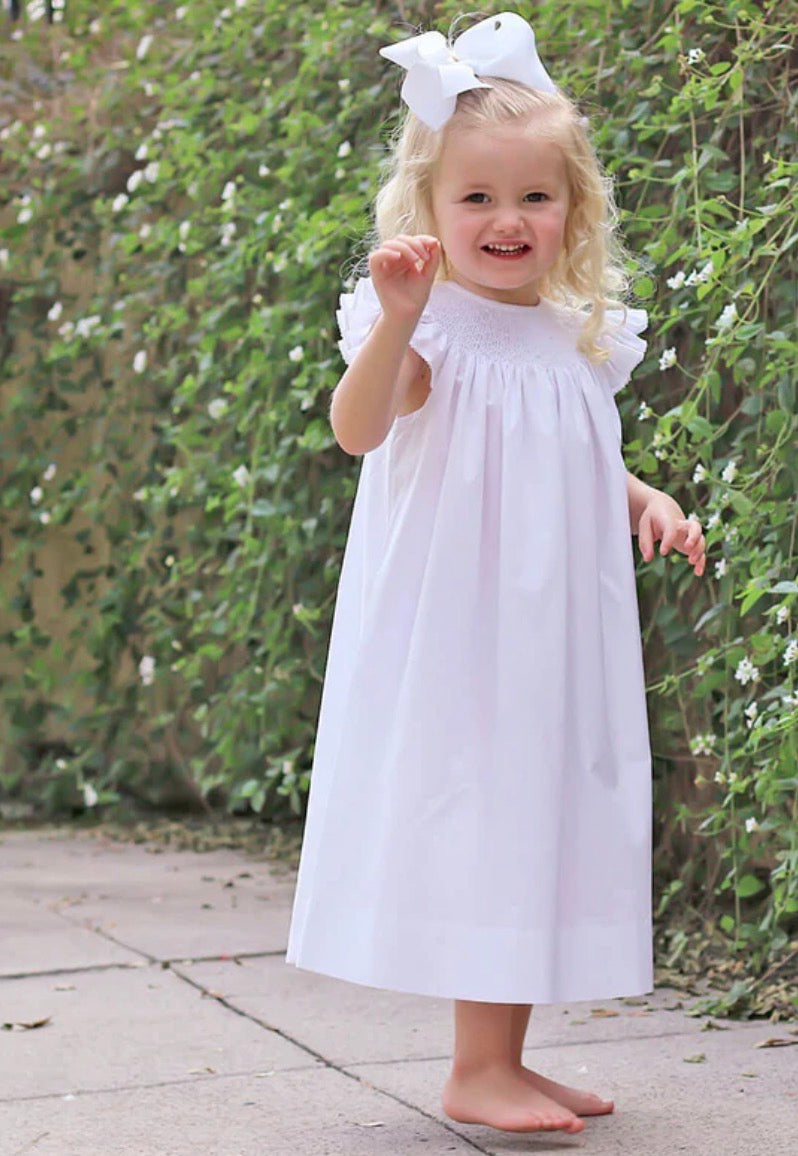 Catherine Pearl White Smocked Dresd