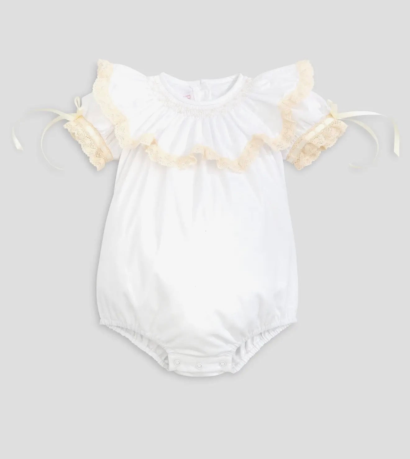 Lancaster Beaded Bishop Collar White Sleeved Girls Bubble