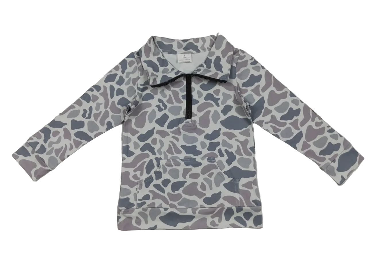 Kids Grey Camouflage Zip Pullover