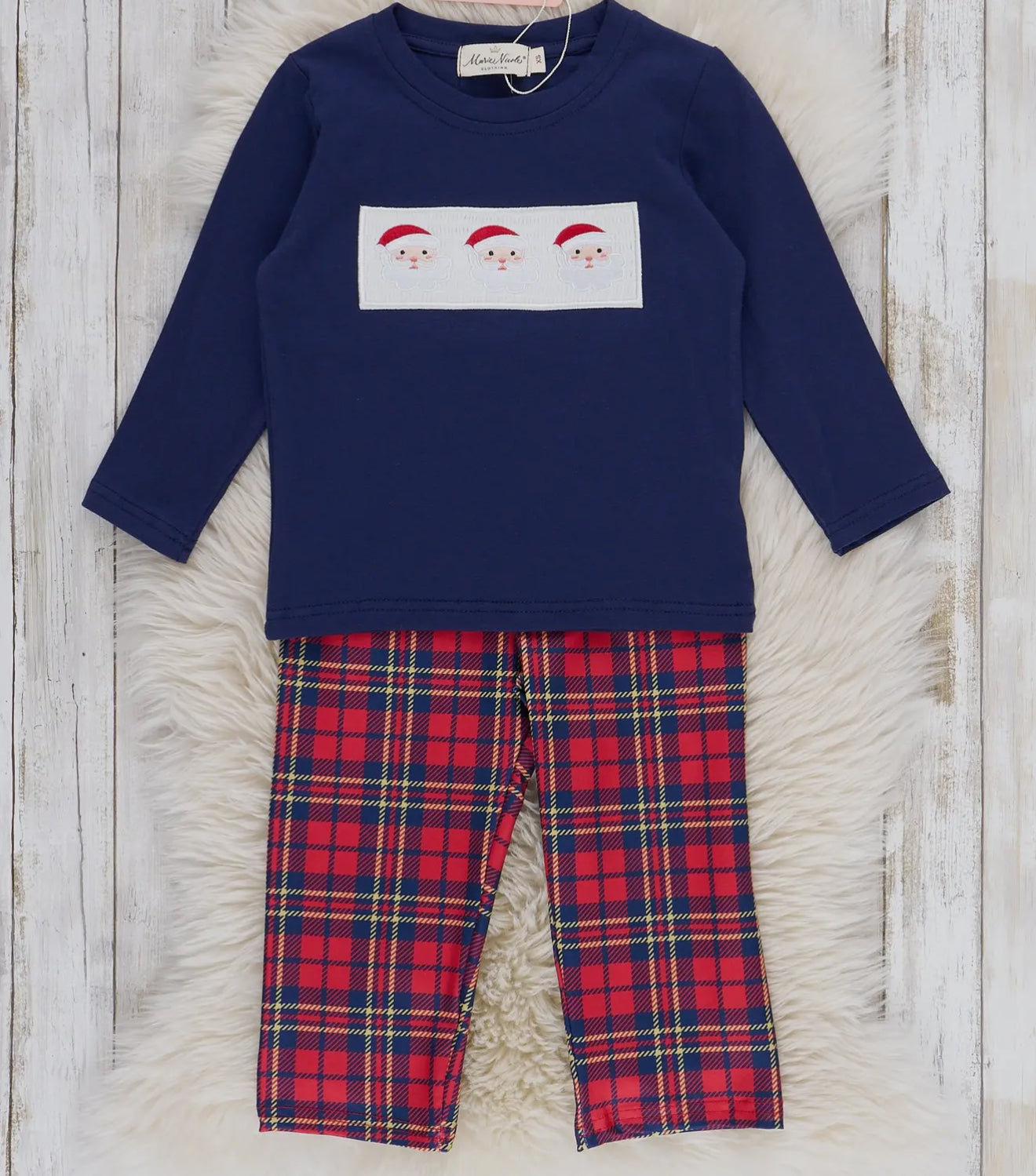 Holiday Plaid Smocked Santa Set