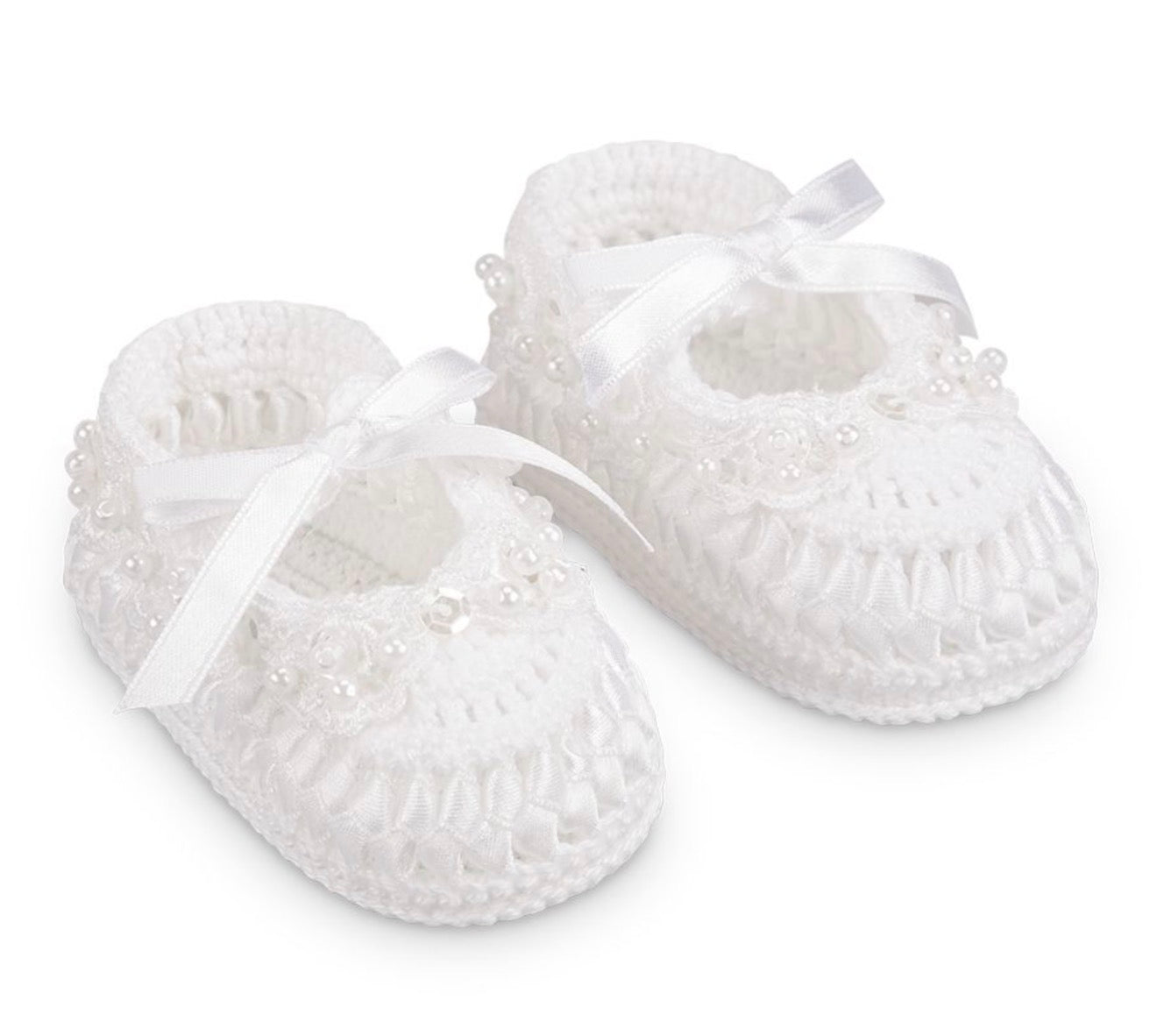 Pearl Ribbon Crochet Bootie
