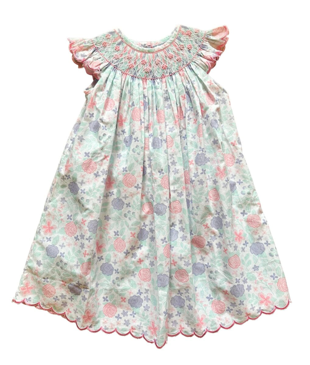 Floral Scalloped Smock Dress