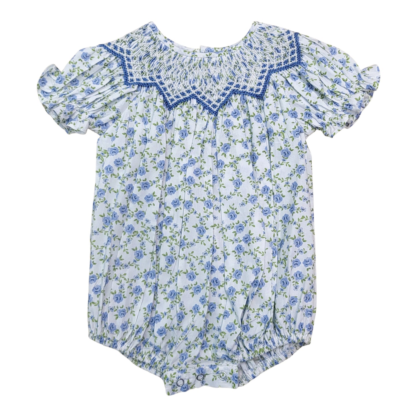 Jessica Blue Floral Smocked Bubble