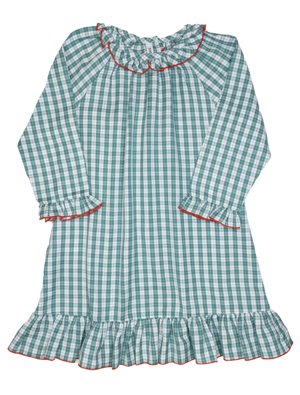 Green Plaid Nightgown W/Red Trim