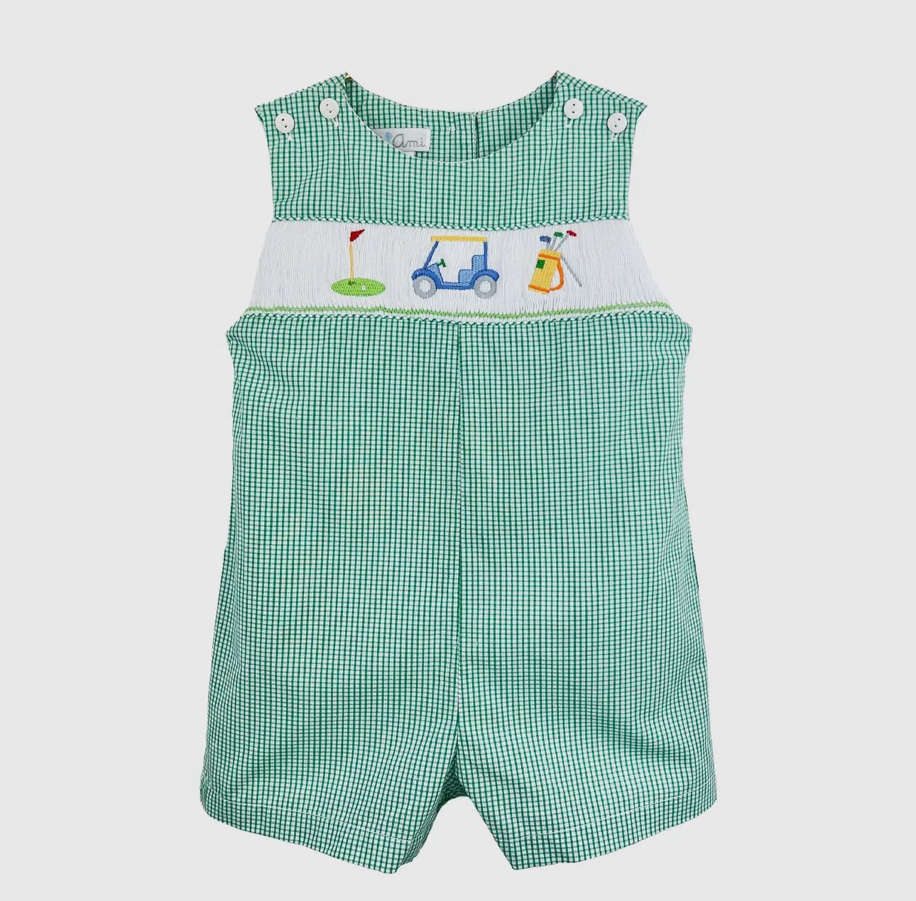 Romper with golf themed embroidery