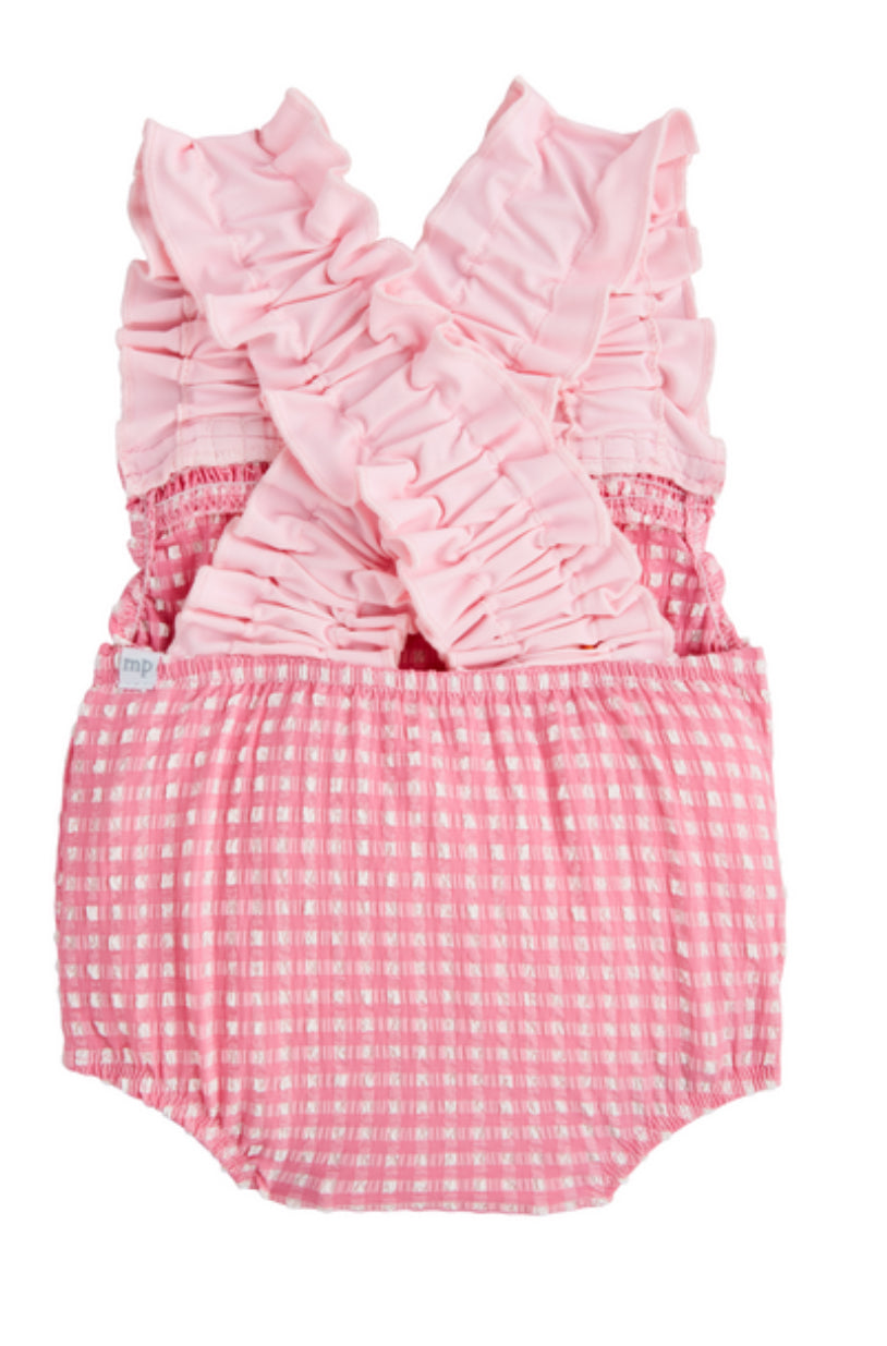 Pink Crinkle Check Swimsuit