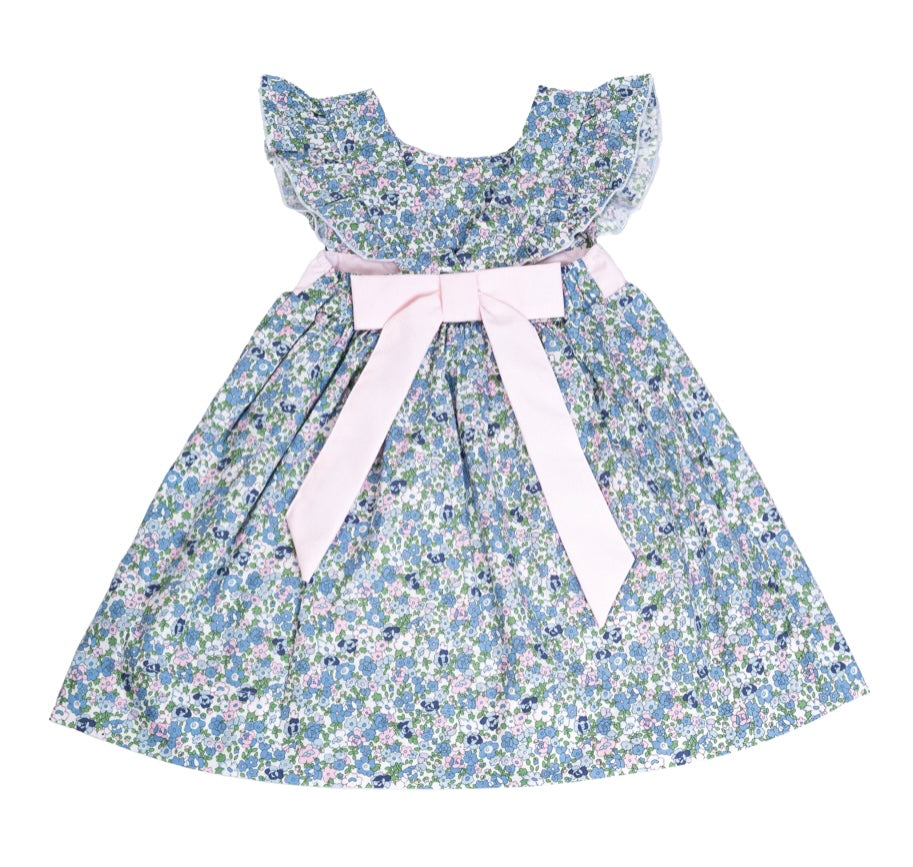 Blue and Pink Floral Bow Back Dress