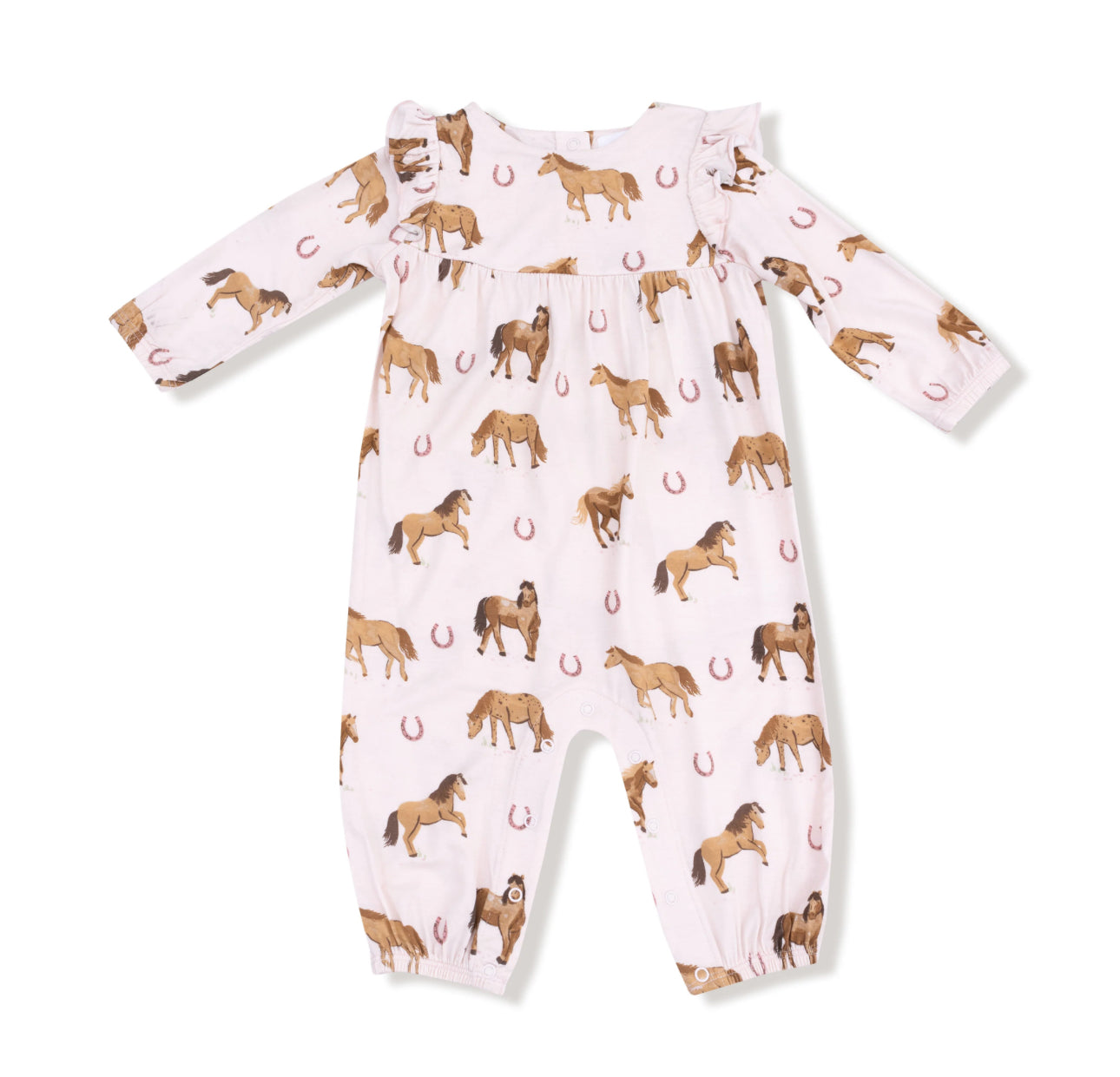 Ruffle Sleeve Pink Horse Romper