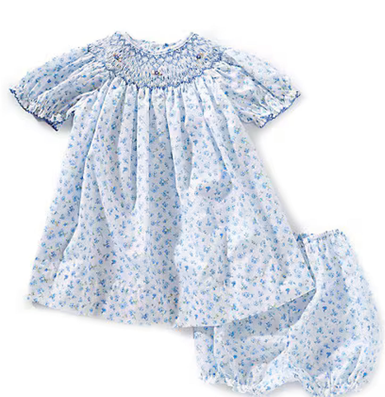 Blue Floral Petit Ami Smocked Dress With Bloomers