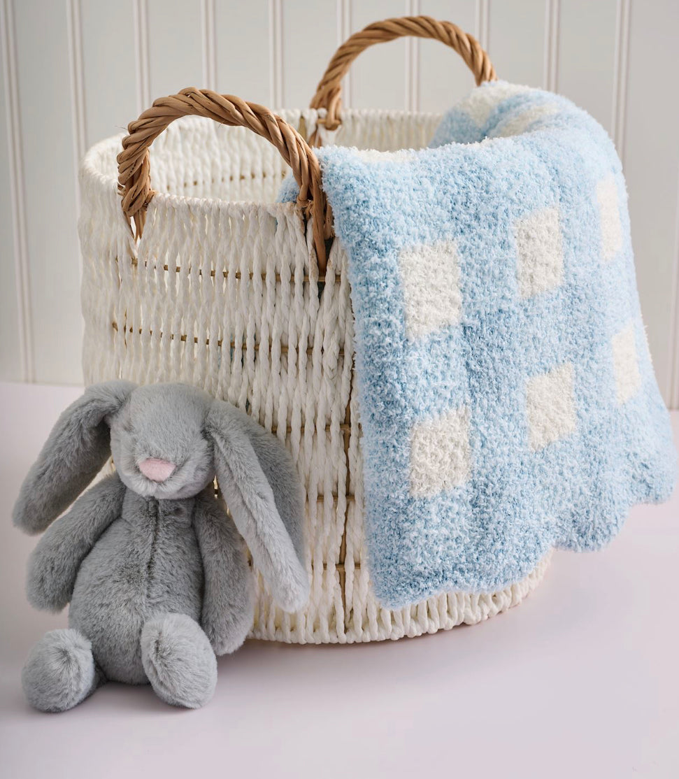 Blue Check Scalloped Chenille Blanket