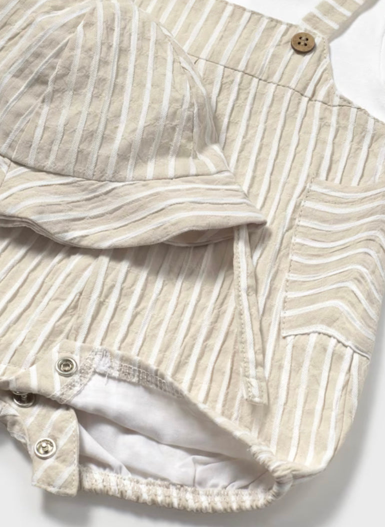 Tan Striped Romper with Hat