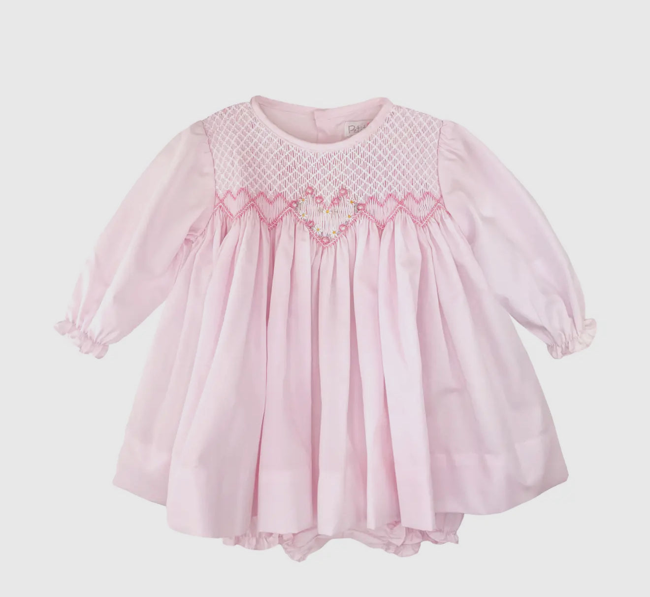 Fully Smocked Dress with Floral Embroidery