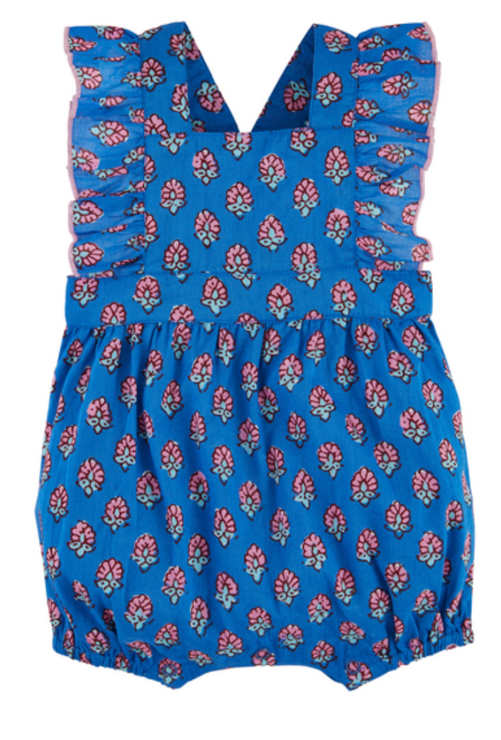 Ruffle Criss Cross Back Print Romper