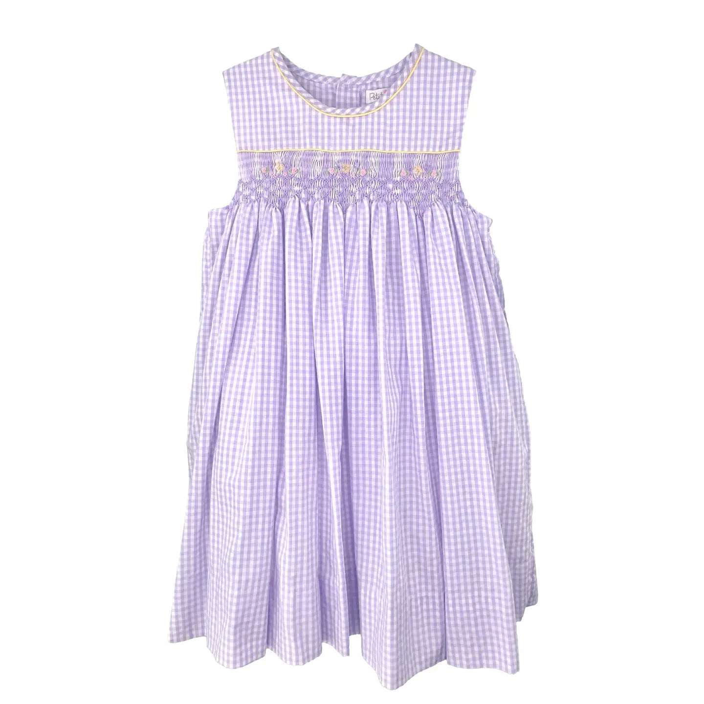 Purple Check Dress with Corded Smocking
