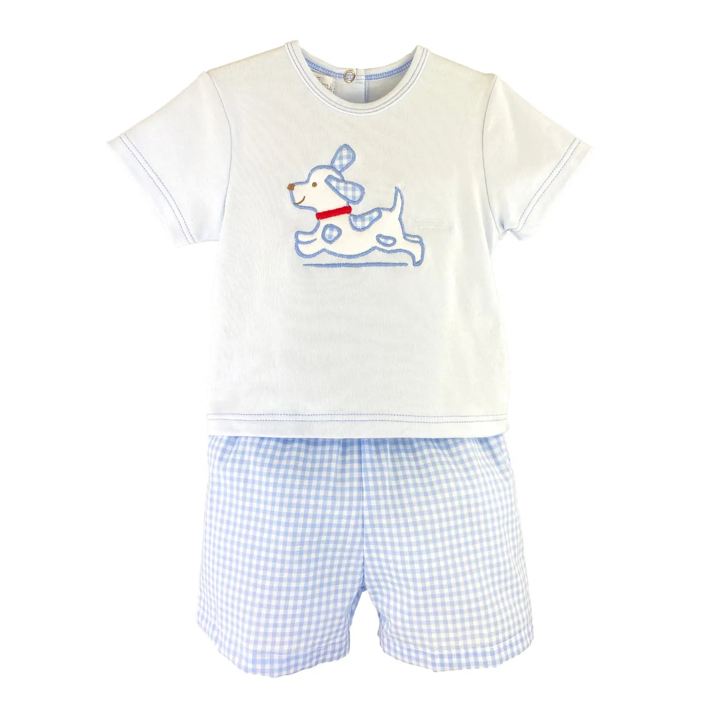 Blue Puppy Appliqué Short Set