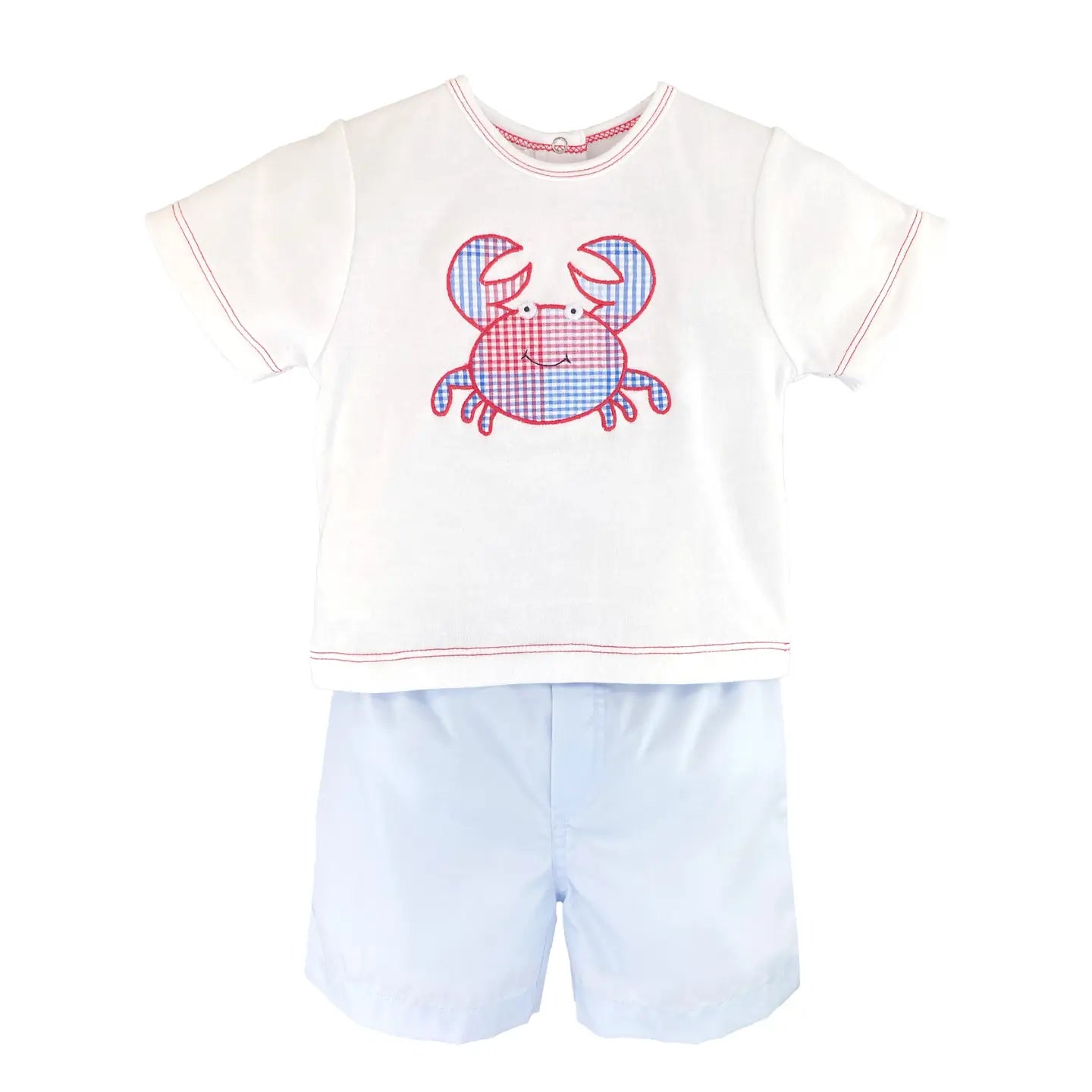 Gingham Crab Appliqué Short Set