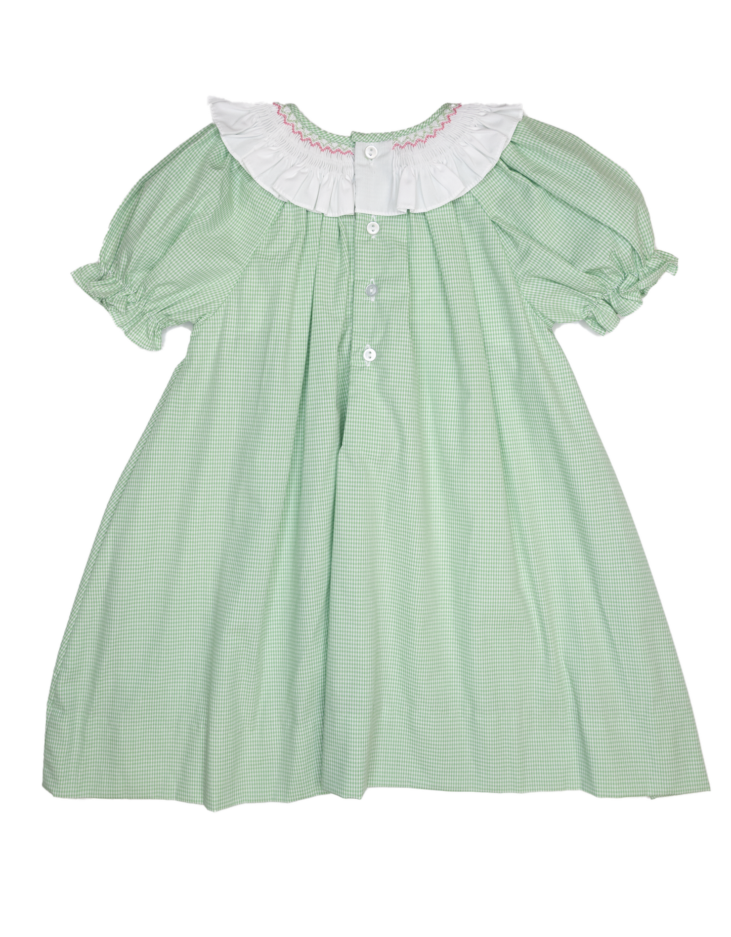 Green Gingham Smocked Collar Dress