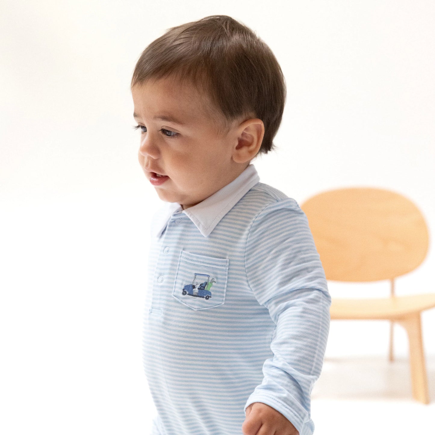 Blue Stripe Baby Golf Cart Polo Romper