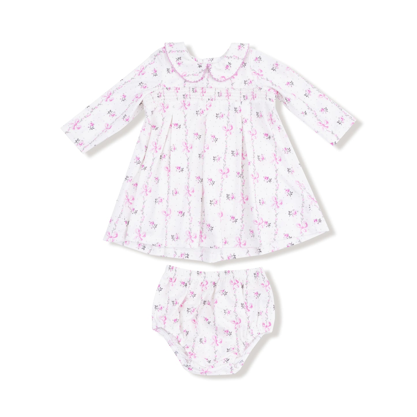 Dainty Buds Bow Stripe Smocked Bloomer Set