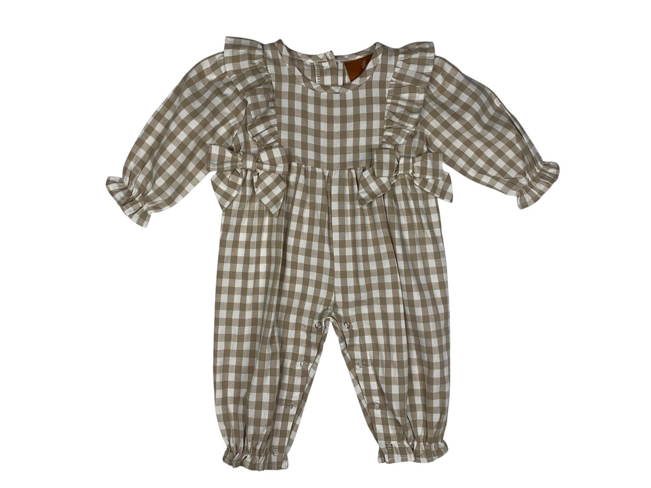 Evelyn Khaki Gingham Romper