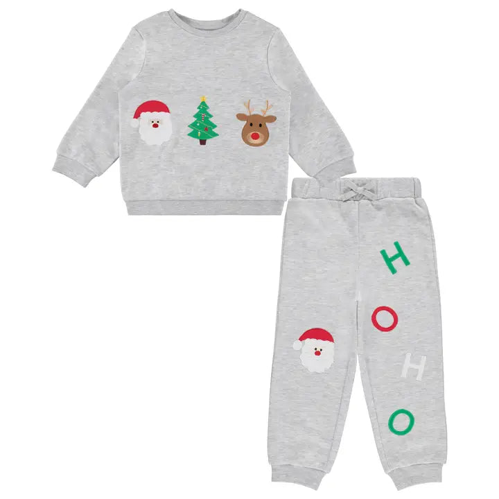 Boy Christmas Applique Holiday Overall Set