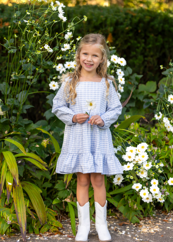 Blue Gingham Ruffle Dress