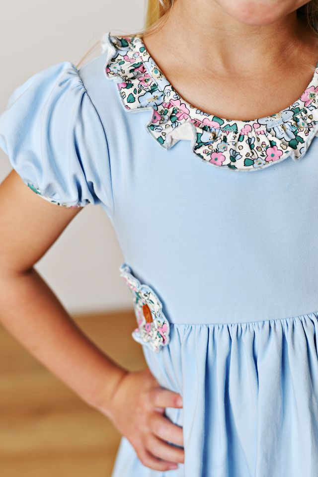 Blue Floral Tab Dress
