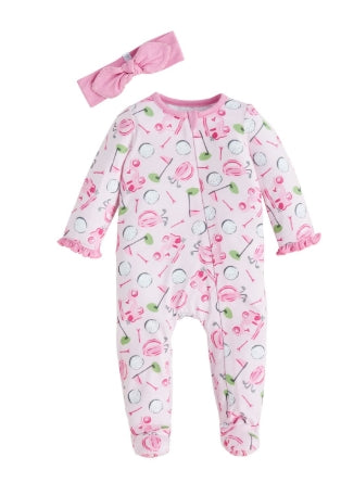 Pink Golf Sleeper & Headband Set