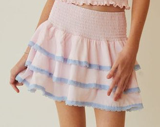 Gemma Pastel Pink Pin Strips Satin Mini Skirt