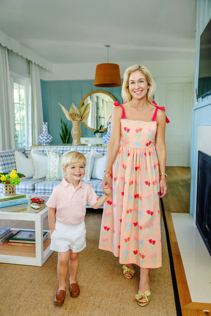 Prim & Proper Polo Sanibel Island Stripe with Pompano Peach Stork