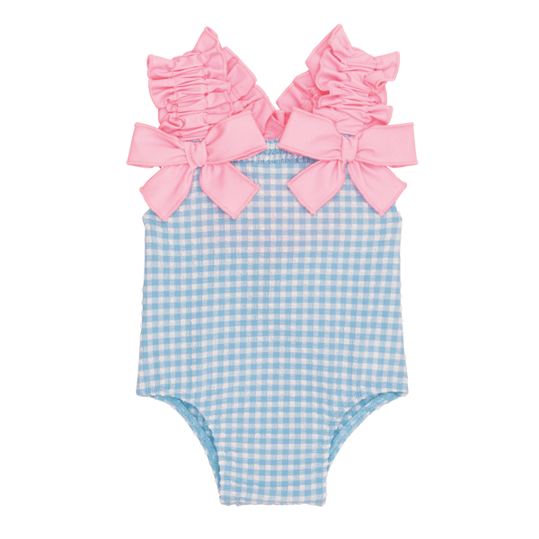 Blue Crinkle Ruffle Swimsuit